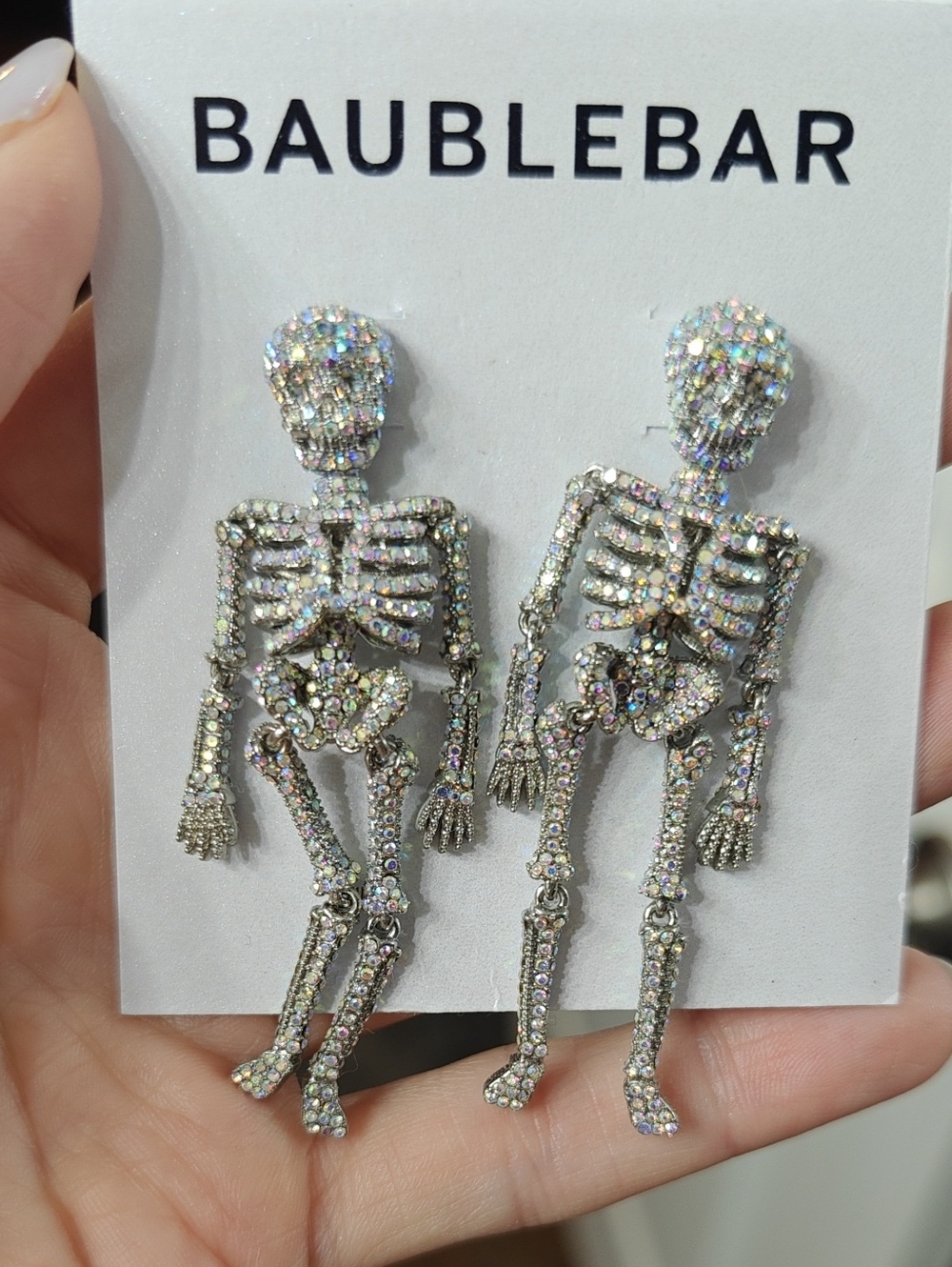 BaubleBar Silver Iridescent Crystal Skeleton Drop Earrings